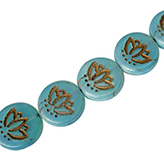 Czech glaskraal - Lotus bloem Aqua Blauw  - Brons