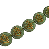 Czech glaskraal - Lotus bloem Mat transparant tourmaline groen - Goud