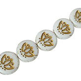 Czech glaskraal - Lotus bloem wit  - Goud
