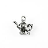 Hanger theepot 3D met hartje antiek zilver